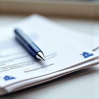 Dokumentenstapel und Stift, symbolisiert Antragsstellung