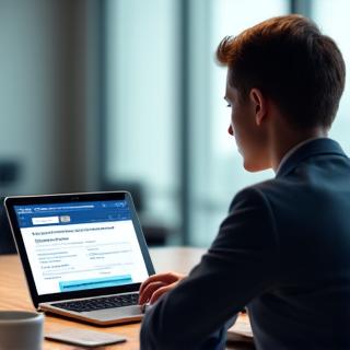 Person am Laptop, die sich zu Sozialhilfeleistungen informiert
